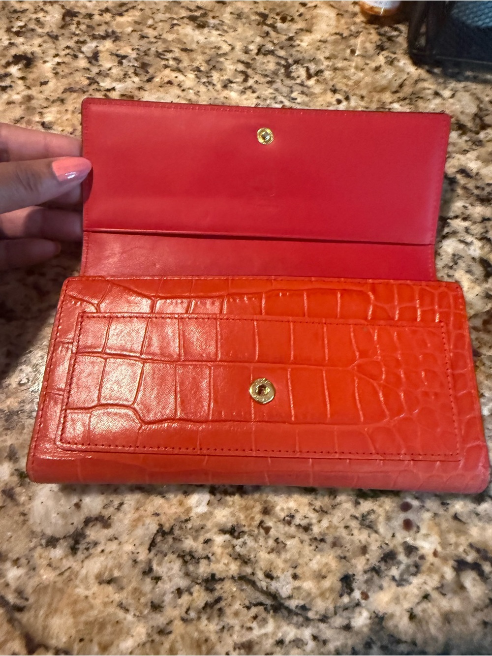 AUTHENTIC MCM Croc-Embossed Red-Orange Leather Wallet - Picture 5 of 13